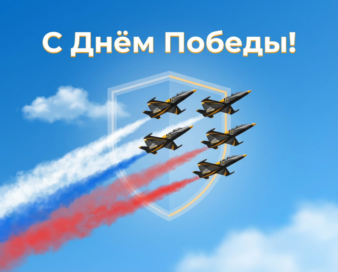 Поздравление с Днём Победы — самолёты в небе с дымом цветов российского флага